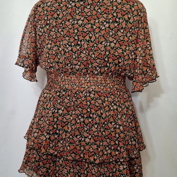 Sheer Boho Fairy Chiffon Ruffle Wrap Mini Dress w Elastic Smocked Waist XL Lined - Picture 9 of 16